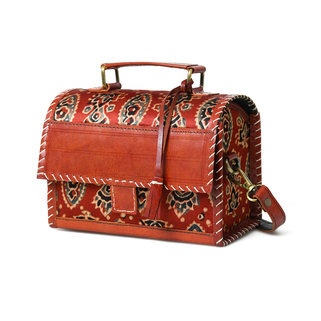 Maroon Mystique Ajrakh Satchel Purse Classy Leather Bags