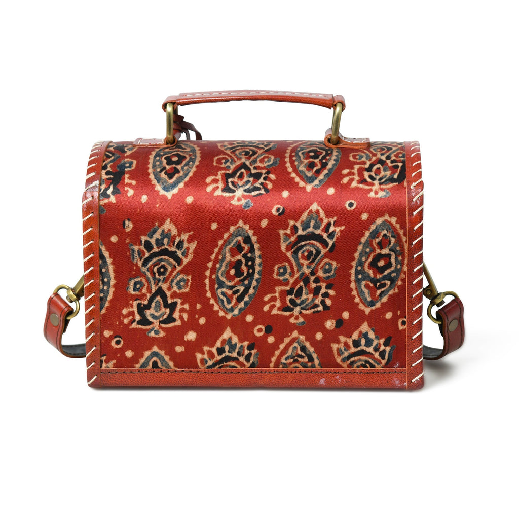 Maroon Mystique Ajrakh Satchel Purse Classy Leather Bags