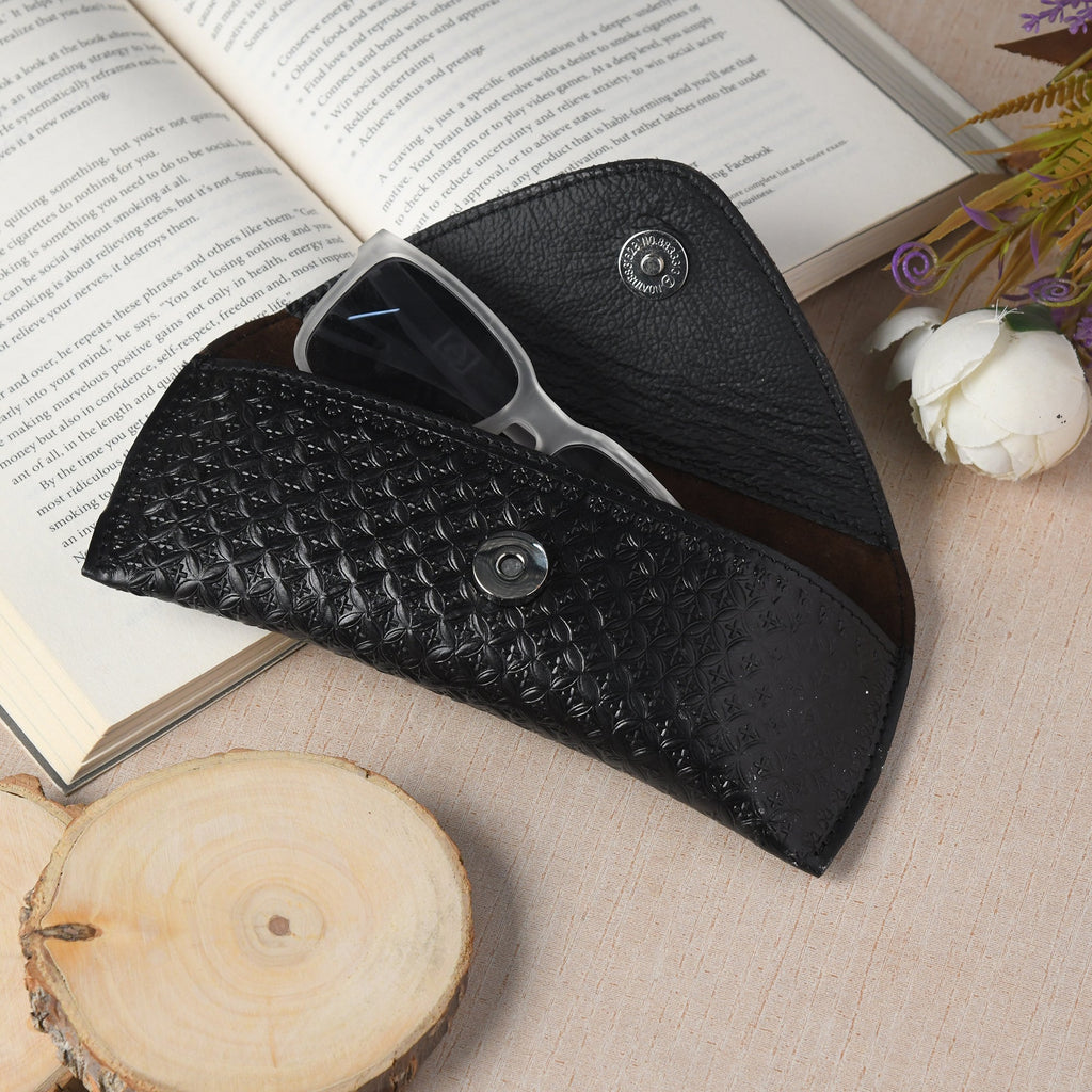 Black Textured Leather Sunglasses Cover Classy Leather Bags