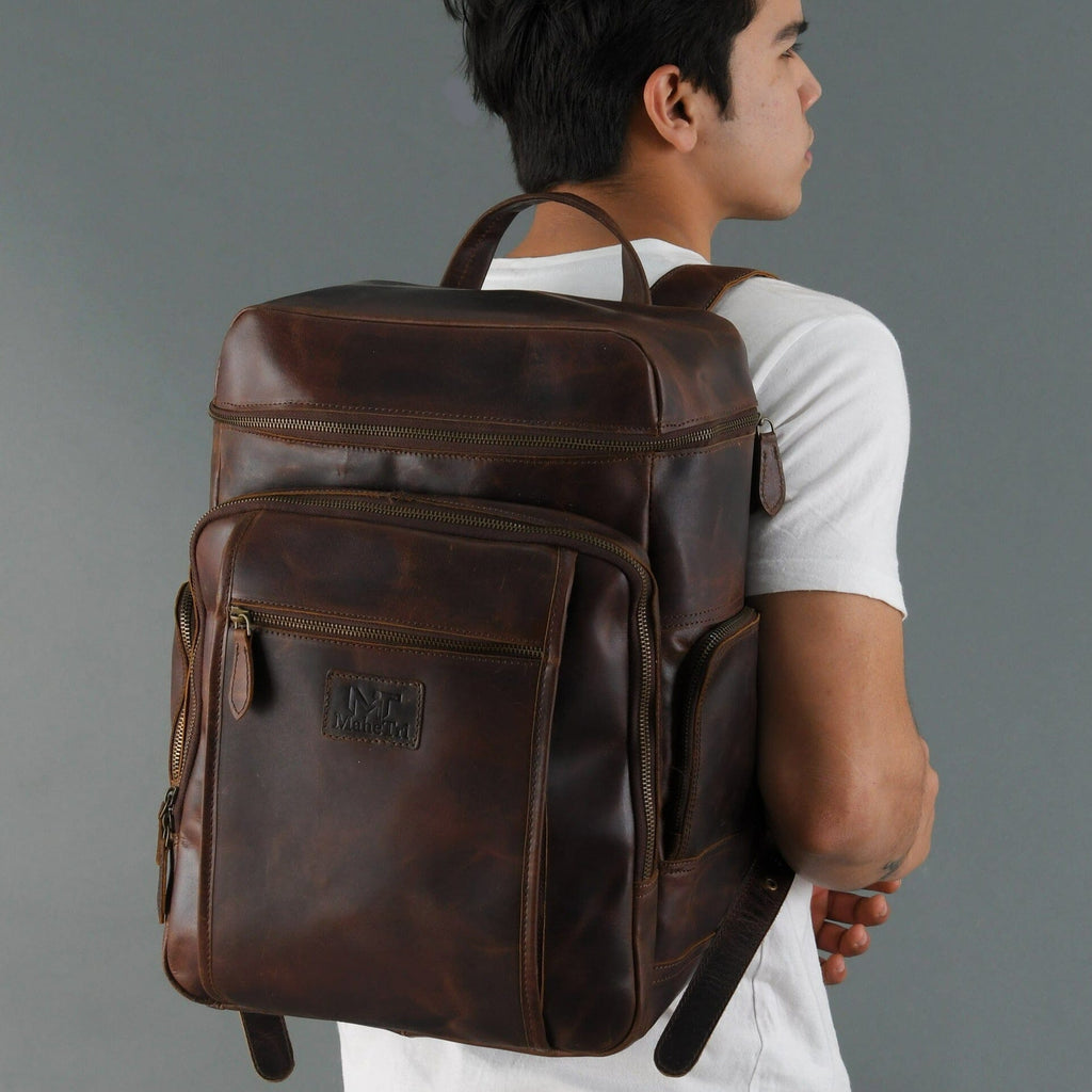Alpha Brown Buffalo Leather Travel Backpack Classy Leather Bags