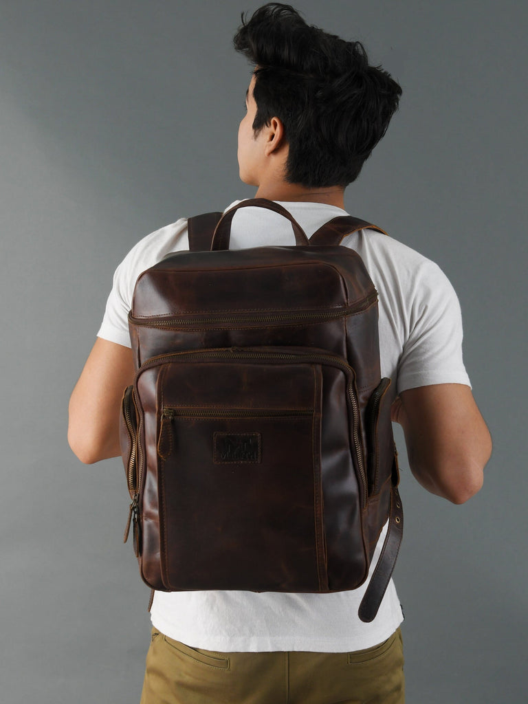 Alpha Brown Buffalo Leather Travel Backpack Classy Leather Bags