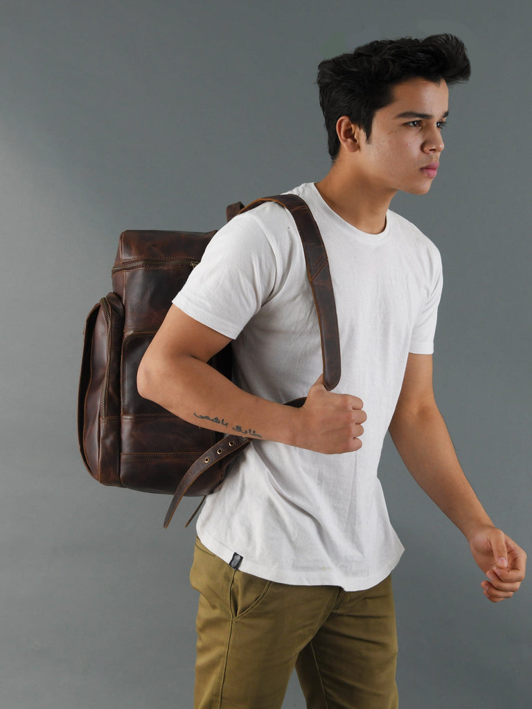 Alpha Brown Buffalo Leather Travel Backpack Classy Leather Bags