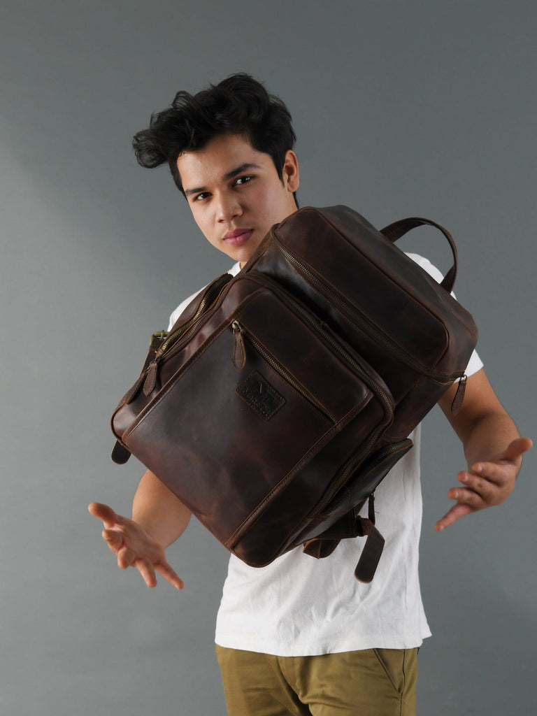 Alpha Brown Buffalo Leather Travel Backpack Classy Leather Bags