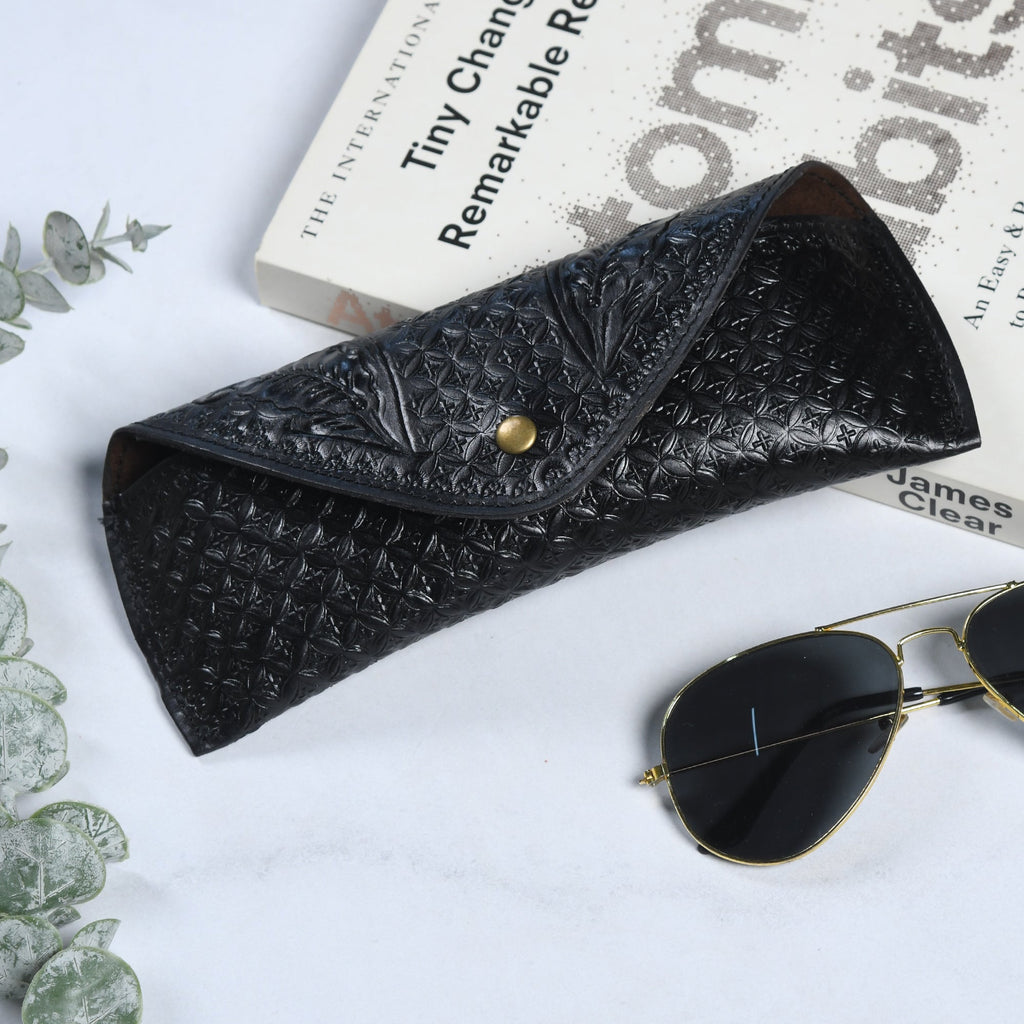 Black Textured Leather Sunglasses Cover Classy Leather Bags