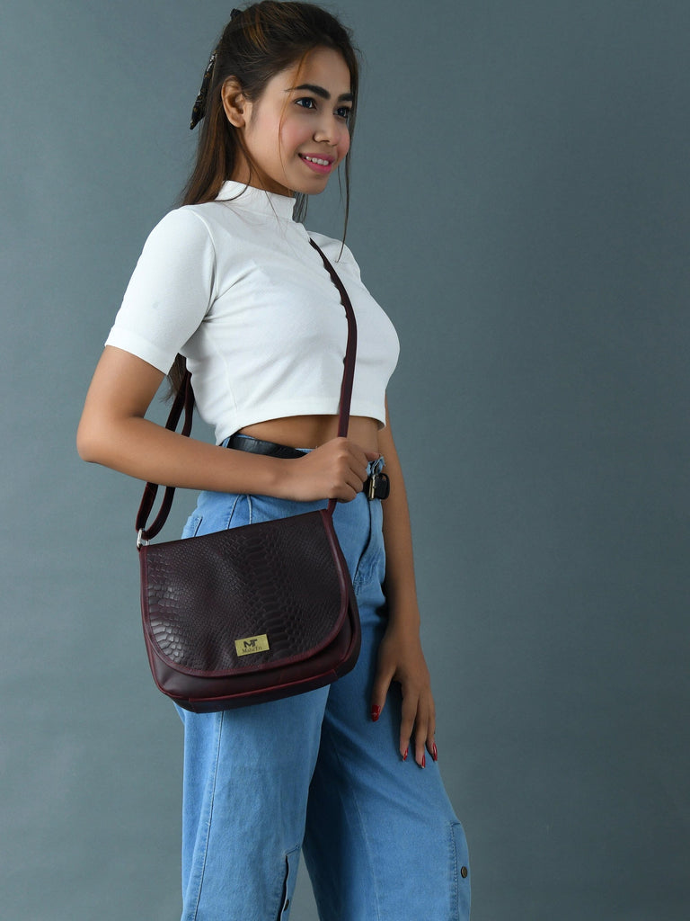 The Croco Satchel- Cherry Red Classy Leather Bags