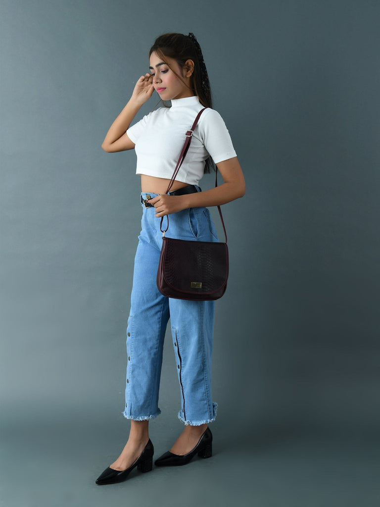 The Croco Satchel- Cherry Red Classy Leather Bags