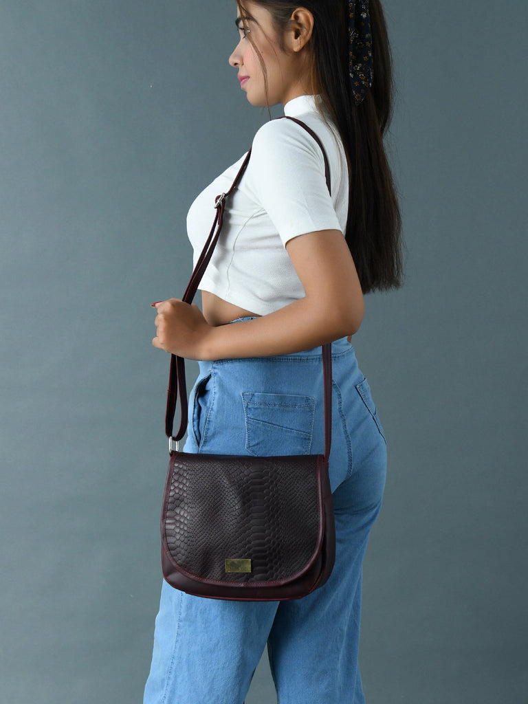 The Croco Satchel- Cherry Red Classy Leather Bags