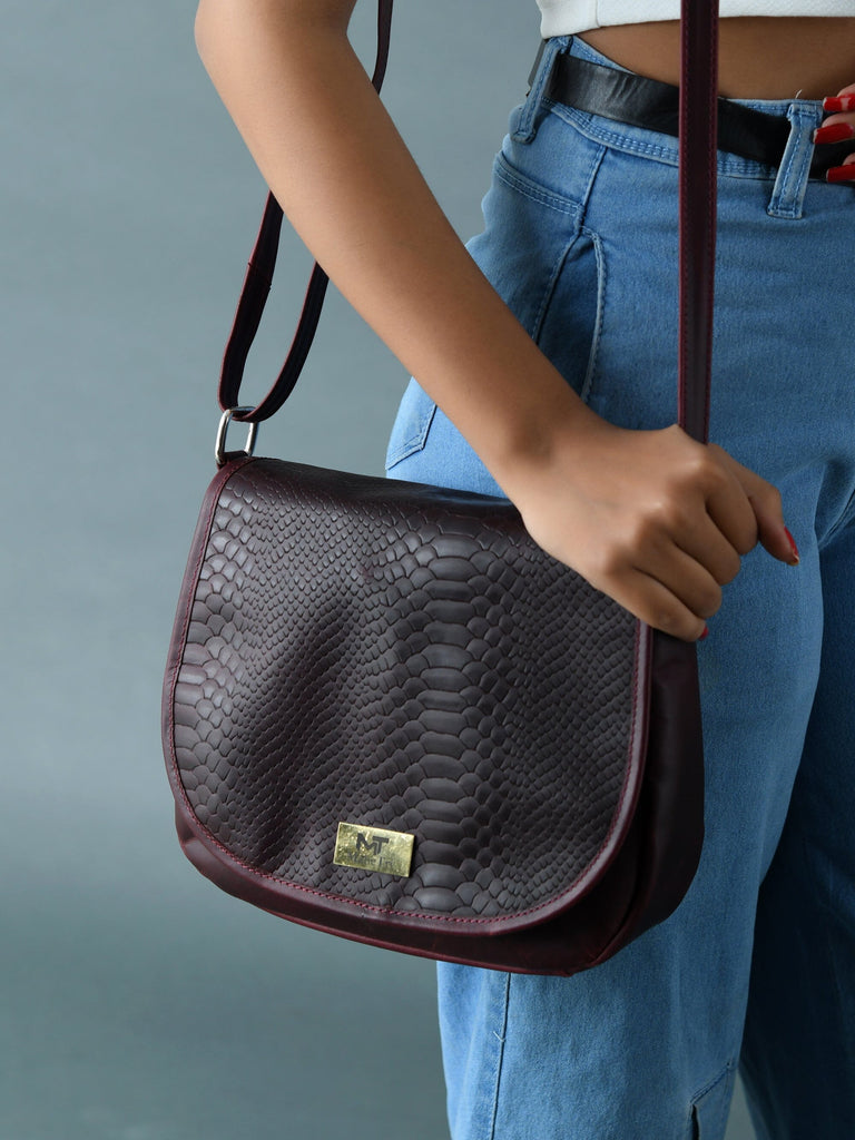 The Croco Satchel- Cherry Red Classy Leather Bags