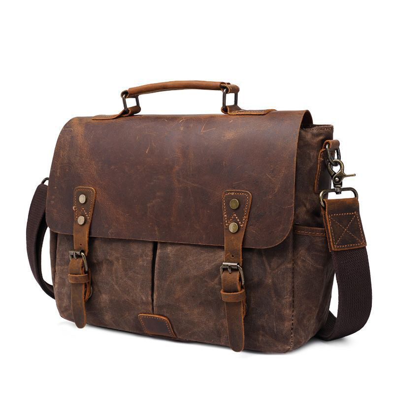 Latest Style Handmade Canvas Leather Briefcase Vintage Crazy Horse Messenger Bag Crossbody Shoulder Bag Laptop Bag W1808 RockCow Leather Studio