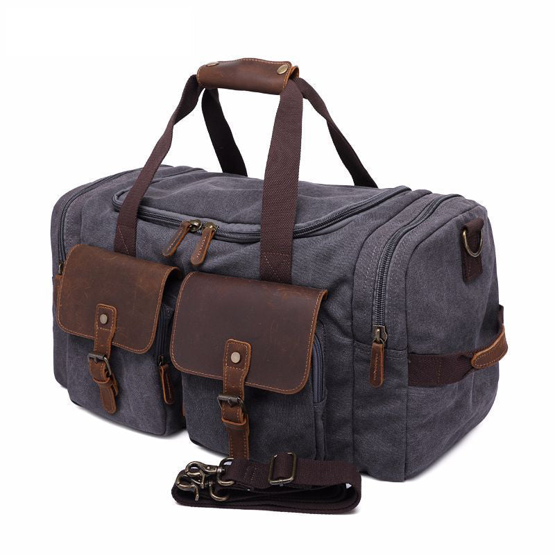 ROCKCOW Weekender Overnight Bag Canvas Genuine Leather Travel Duffel Tote AF14 RockCow Leather Studio