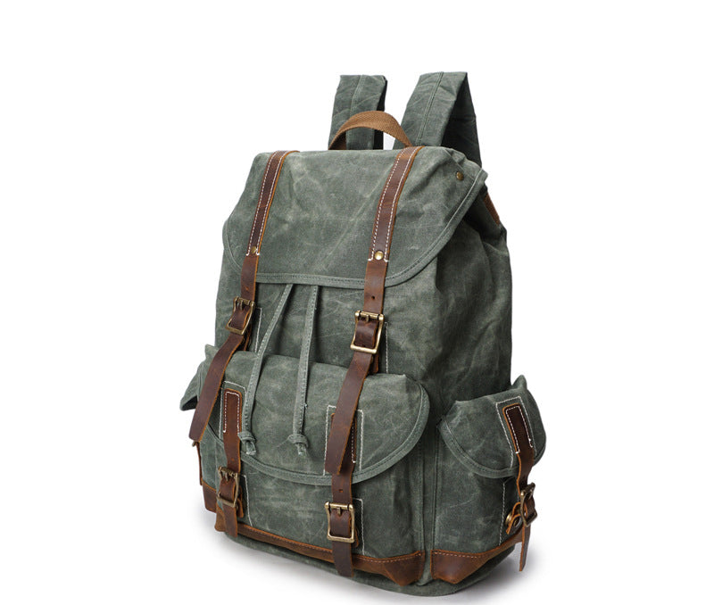 Crazy Horse Canvas Leather Backpack, Travlling Laptop Backpack, Vintage Waterproof Shoulder Outing Bag RockCow Leather Studio