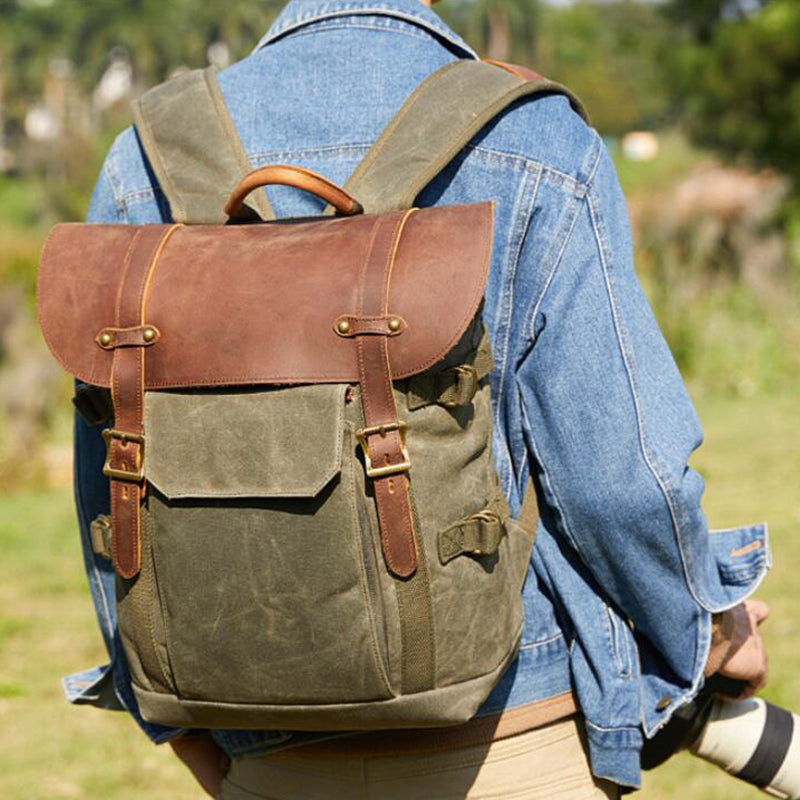 DSLR Camera Backpack Waxed Canvas Camera Backpack Waterproof Backpack RockCow Leather Studio