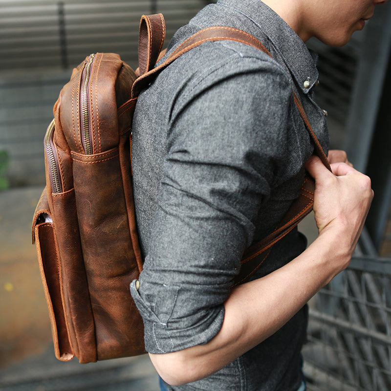 Crazy Horse Leather Backpack Durable Travel Backpack School Backpack RockCow Leather Studio