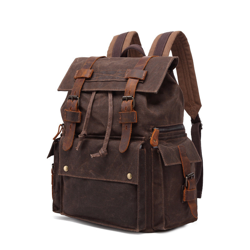 Outing Waxed Canvas Leather Backpack, Big Capacity Laptop Backpack, Vintage Waterproof Shoulder School Bag 5358 RockCow Leather Studio