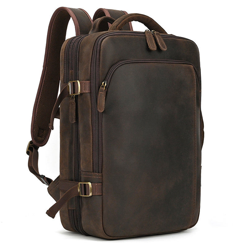 Full Grain Leather Travel Backpack Mens Large Leather Backpack Laptop Backpack Convertible Handbag RockCow Leather Studio