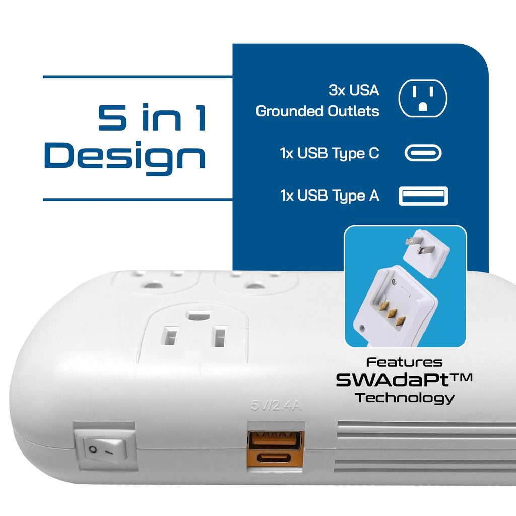 300W Step Down Converter – 3x USA Outlets & 1 USB-A + 1 USB-C PD 18W – AC 220-240V 50Hz to 110-120V 60Hz Travel Voltage & Frequency Converter - (PU-300-WS) Ceptics