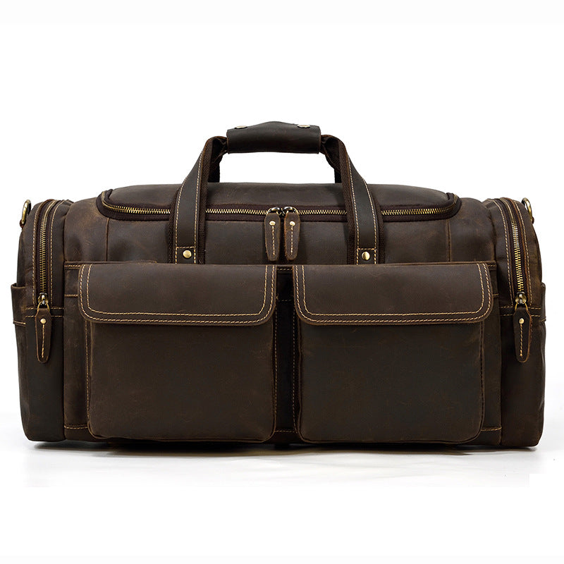 Crazy Horse Leather Duffle Bag Retro Large Capacity Tote Travel Bag Mens Weekender Overnight Bag RockCow Leather Studio