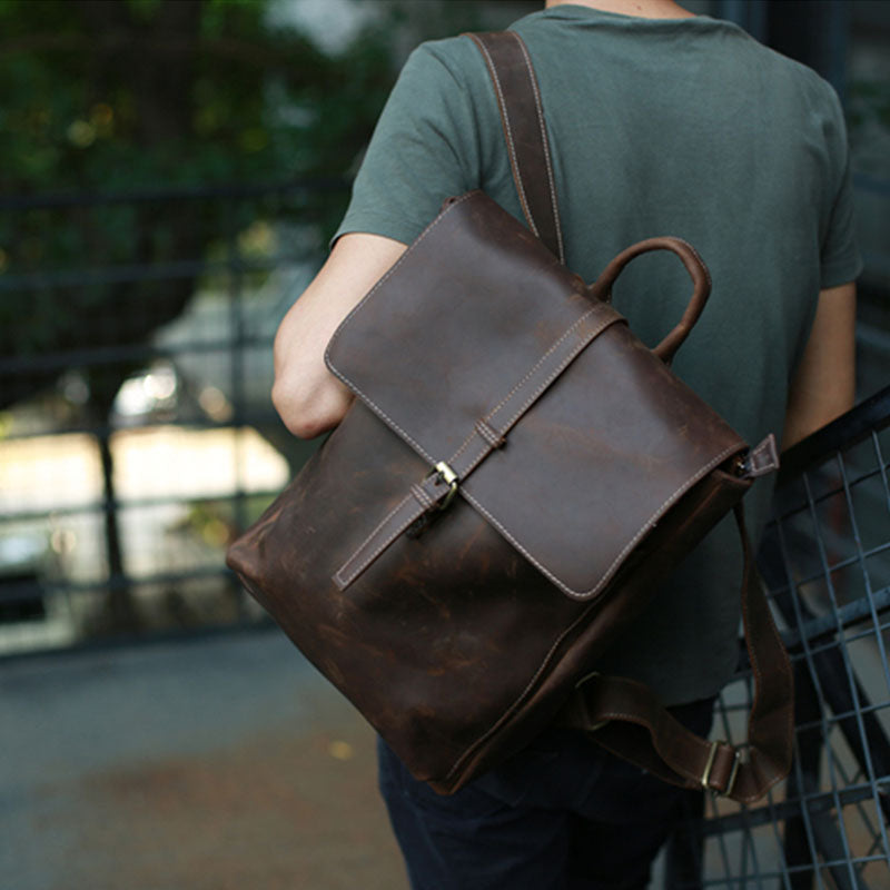Crazy Horse Leather Laptop Backpack Handmade Travel Backpack Men Backpack RockCow Leather Studio