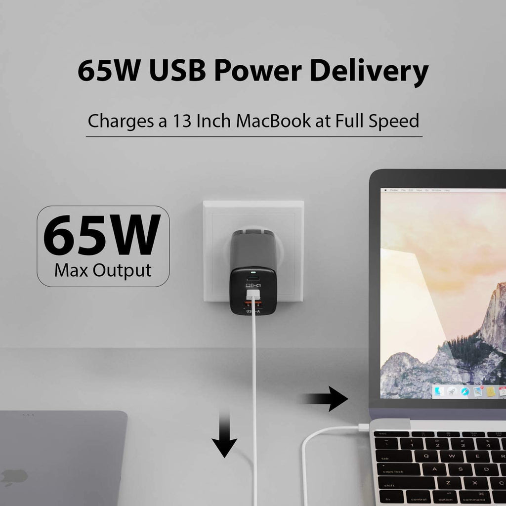 65W USB-C Ultra Compact Charger - Small USB + Dual USB-C - 3 Ports - Fast QC & PD(NAN-65) Ceptics