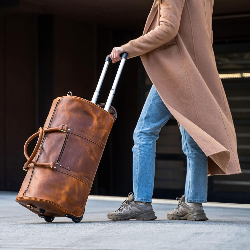 Tan Leather Trolley Bag 44L Classy Leather Bags
