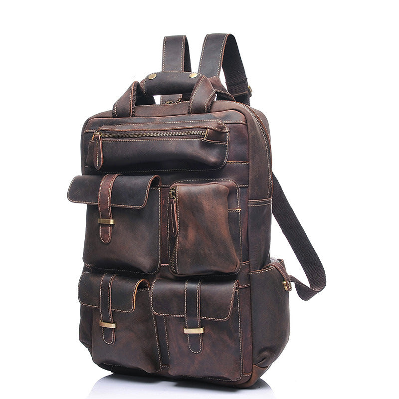 Men Retro Travel Backpack Crazy Horse Leather Backpack Large Capacity Backpack B826 RockCow Leather Studio