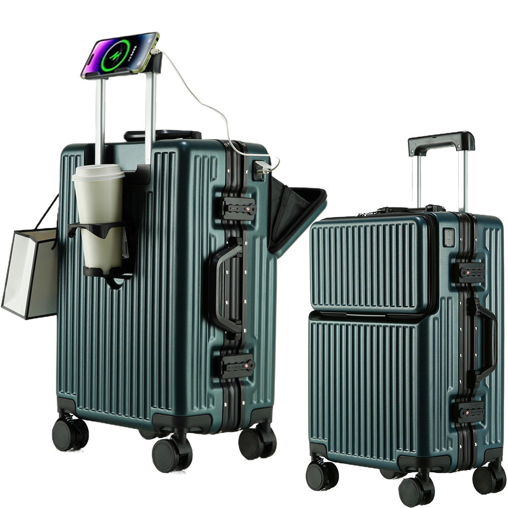 Suitcase Travel Luggage Trolley Front-Opening Large Capacity Aluminum Frame Carry-On Cabin Bag Social Buzz eSIMs
