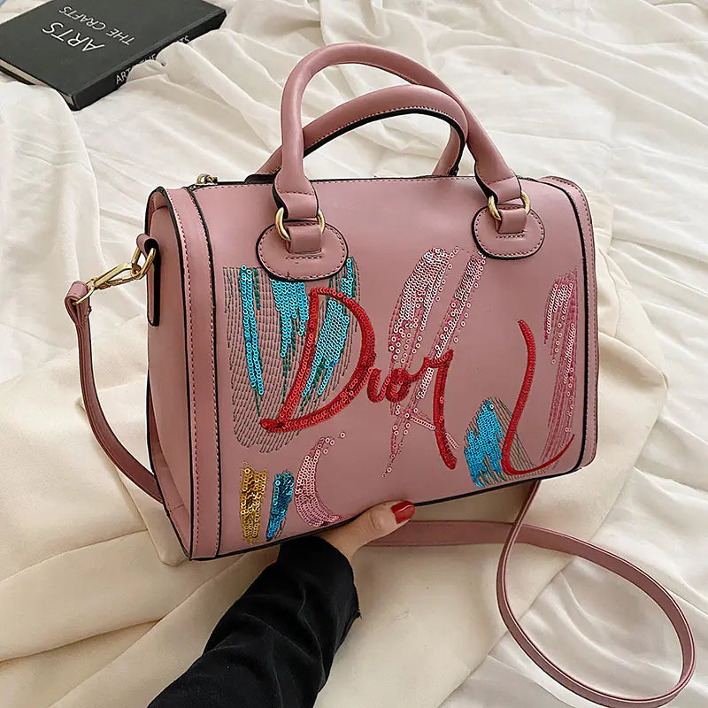 Fashionable Portable Sequin Embroidered Messenger Bag Trendy Attic Store01