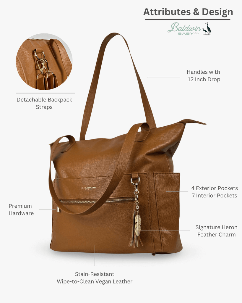 The Lillian Diaper Bag - Cognac Baldwin Baby Company