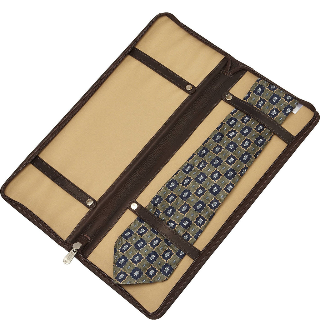 Piel Leather Zippered Tie Case with Snaps Piel