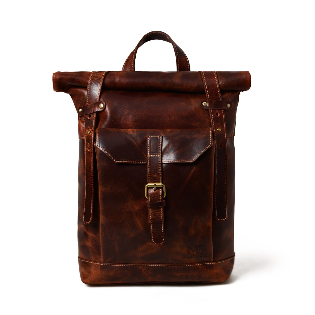 Brown Saddleback Backpack- Roll Top Classy Leather Bags