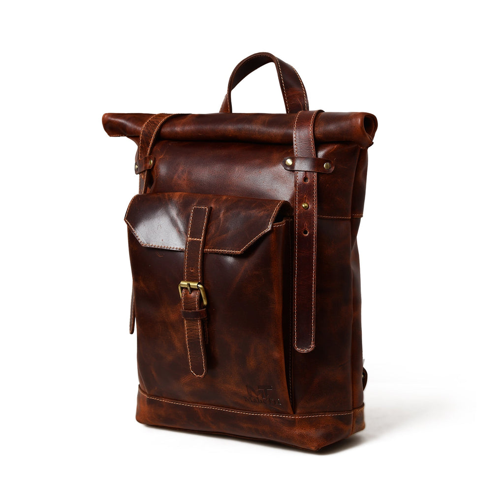 Brown Saddleback Backpack- Roll Top Classy Leather Bags
