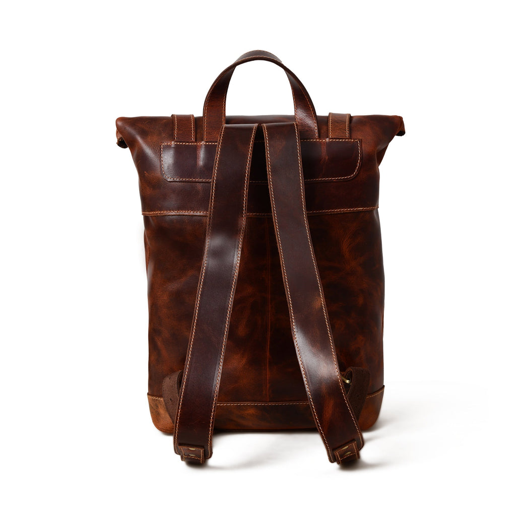 Brown Saddleback Backpack- Roll Top Classy Leather Bags