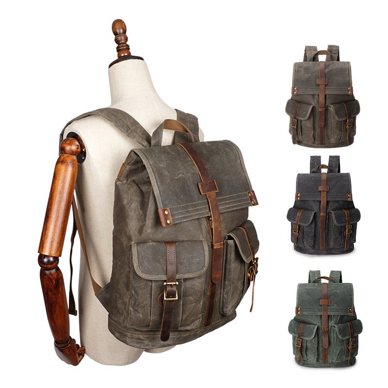 Men's Oil Wax Canvas Vintage Travel Backpack Social Buzz eSIMs
