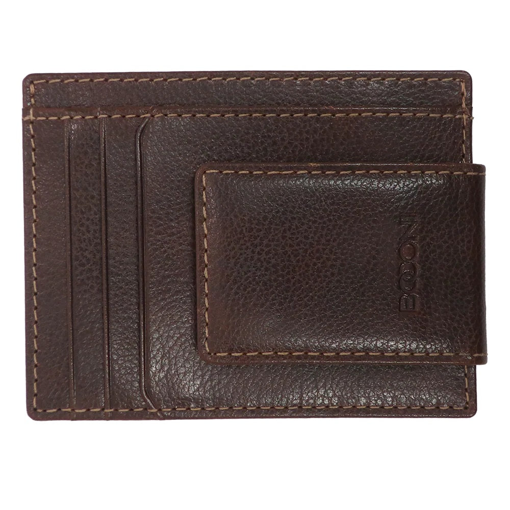 Boconi Garth Pebbled Leather Magnetic Money Clip Front Pocket Wallet Boconi