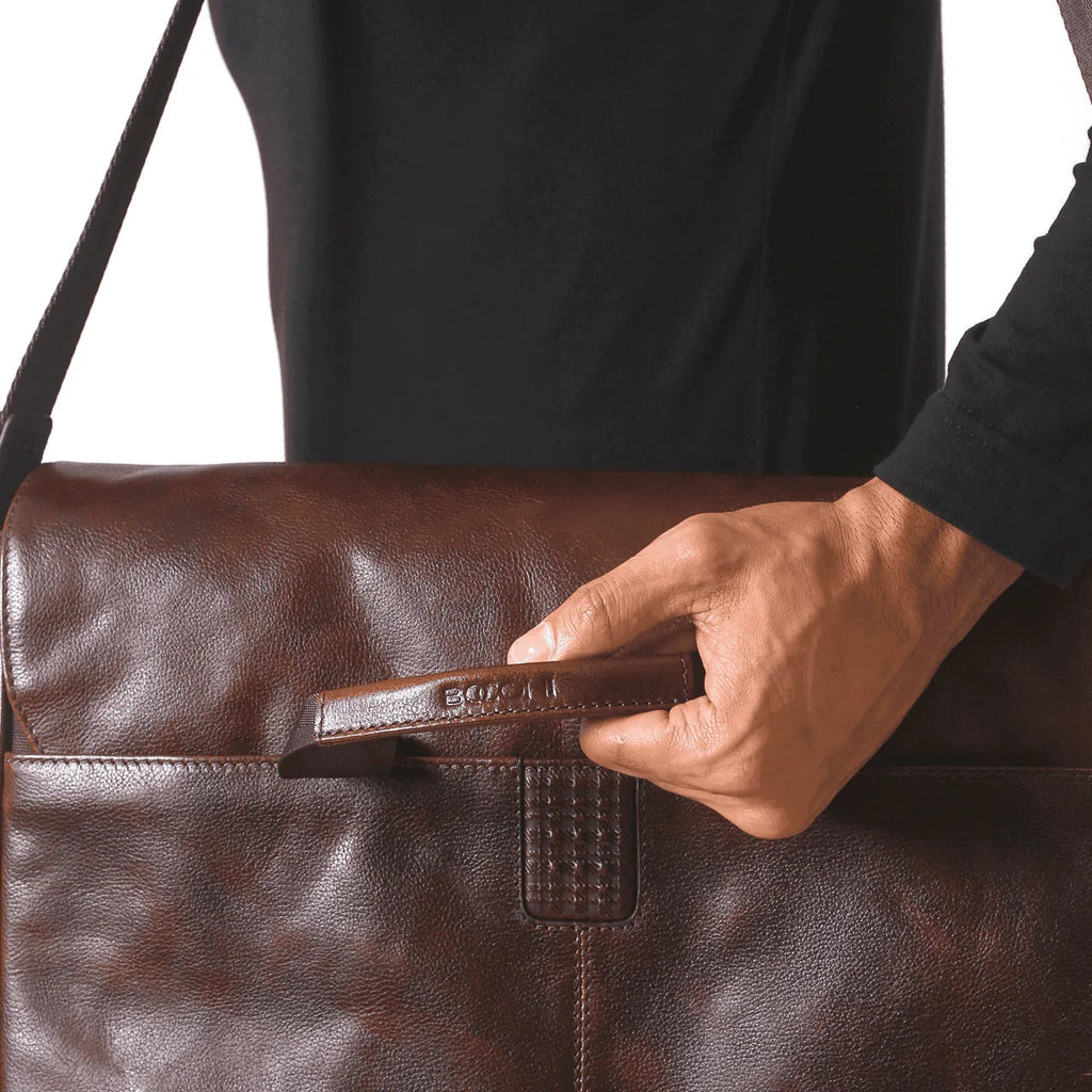 Boconi Garth Coated Zippered Leather Messenger Bag Boconi