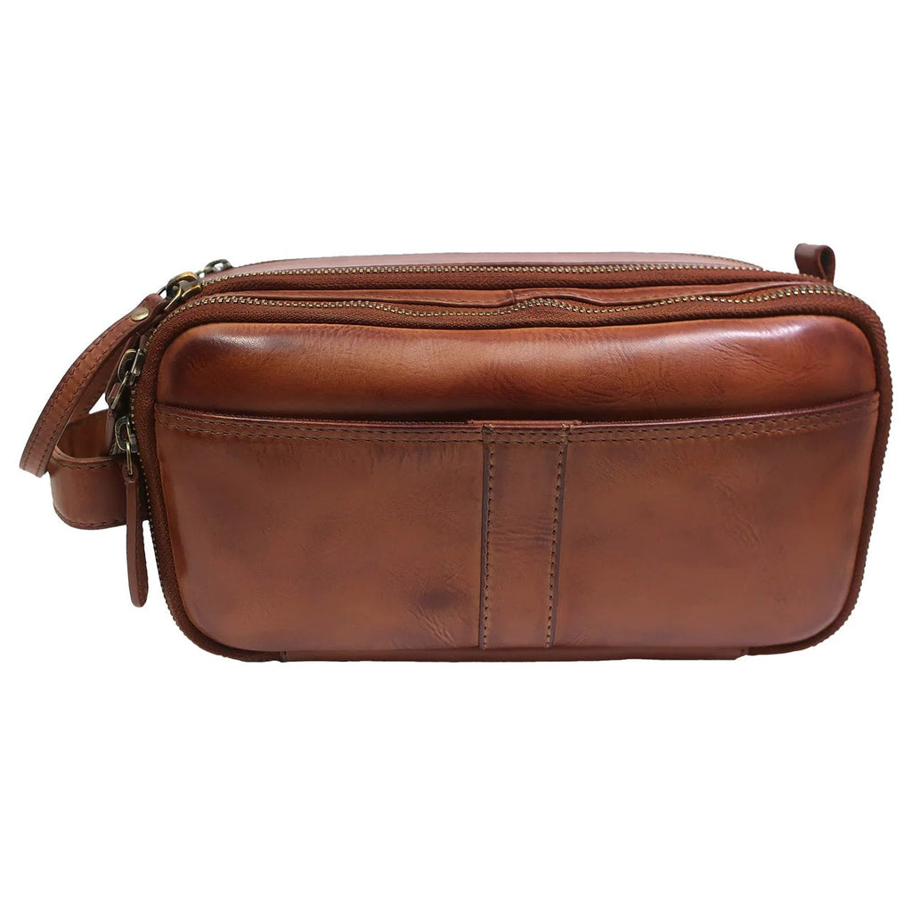 Boconi Darius Handcrafted Full Grain Leather Travel Kit Luxury Toiletry Bag Boconi