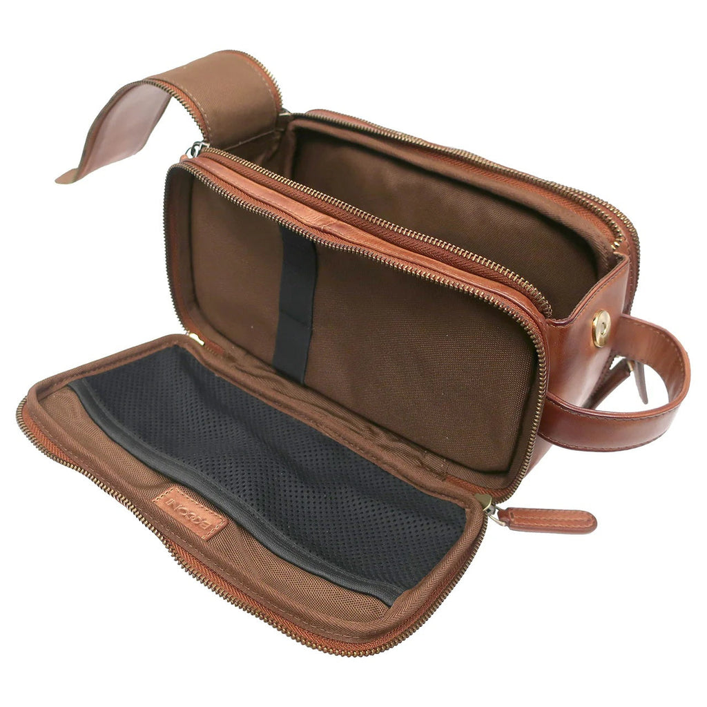 Boconi Darius Handcrafted Full Grain Leather Travel Kit Luxury Toiletry Bag Boconi