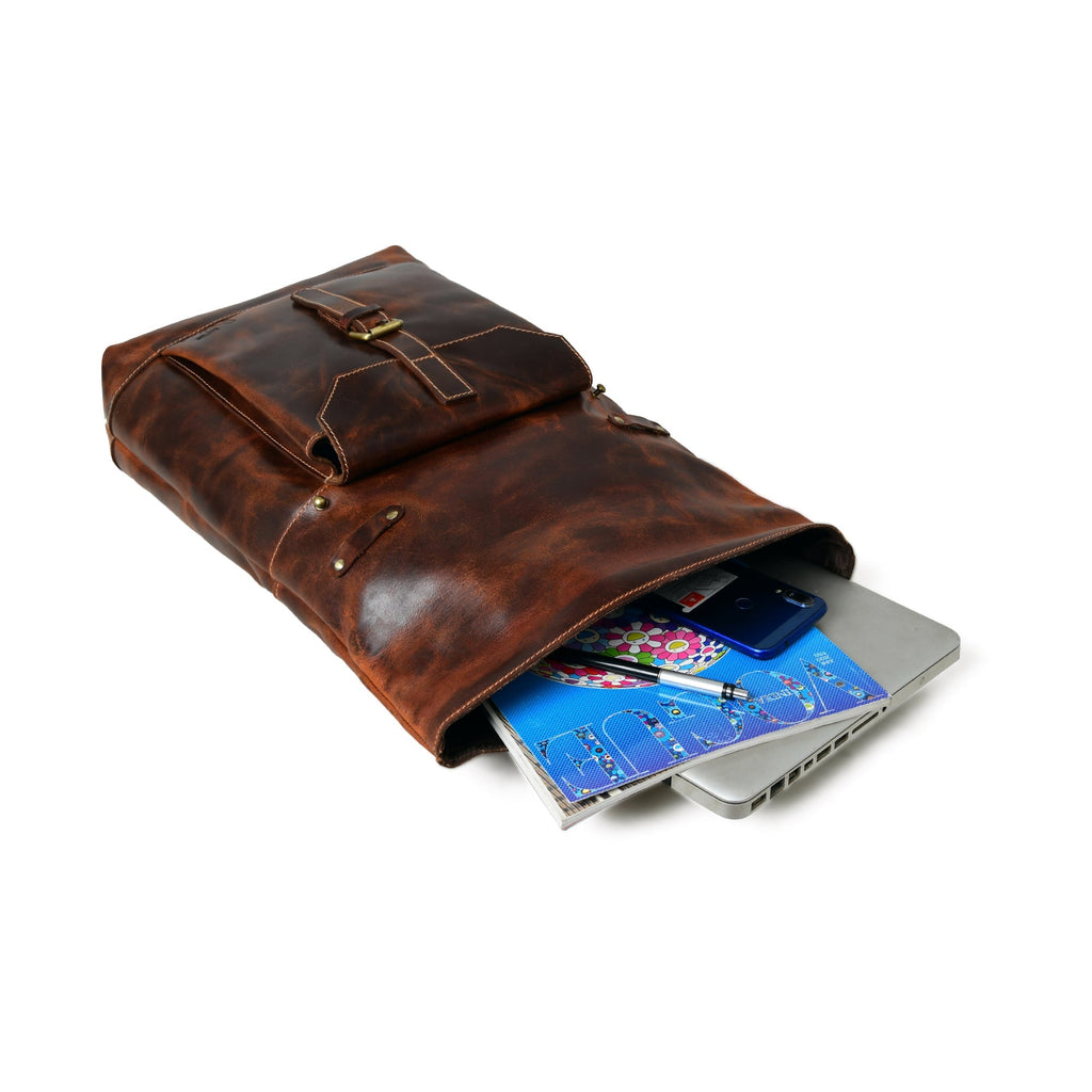 Brown Saddleback Backpack- Roll Top Classy Leather Bags