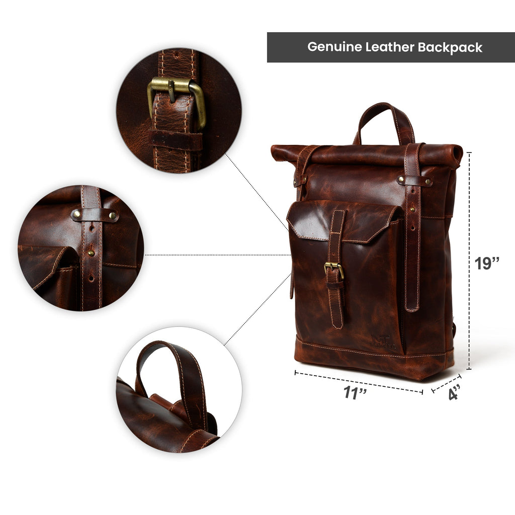 Brown Saddleback Backpack- Roll Top Classy Leather Bags