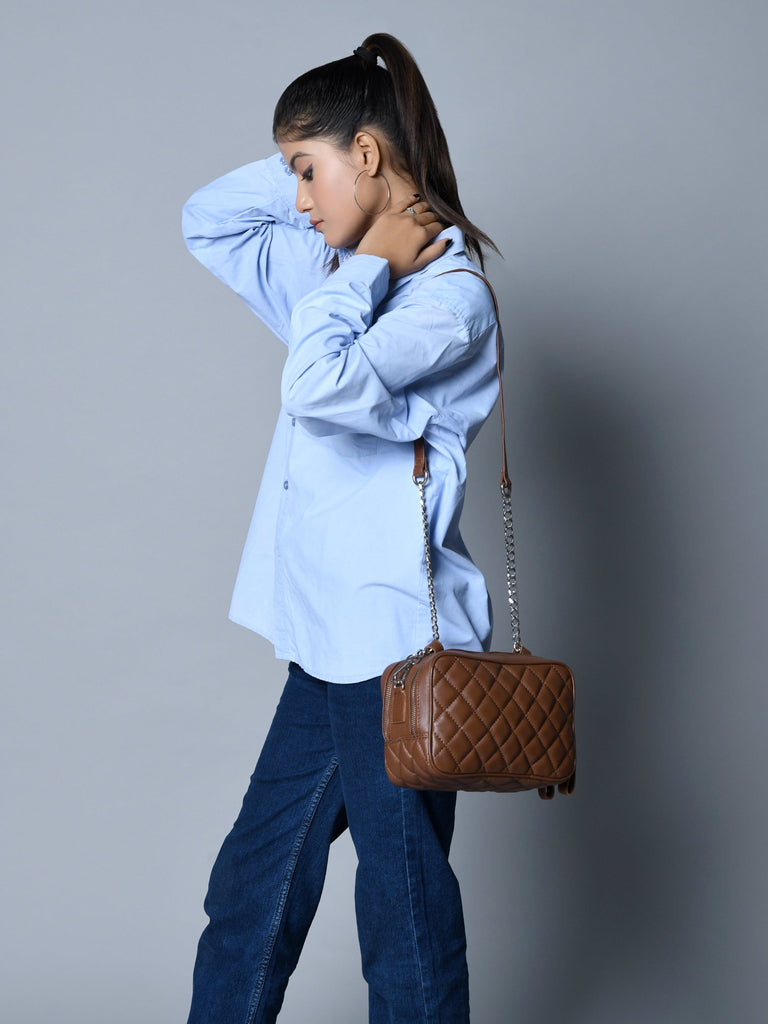 Mini Quilted Crossbody Bag, Rich Brown Classy Leather Bags