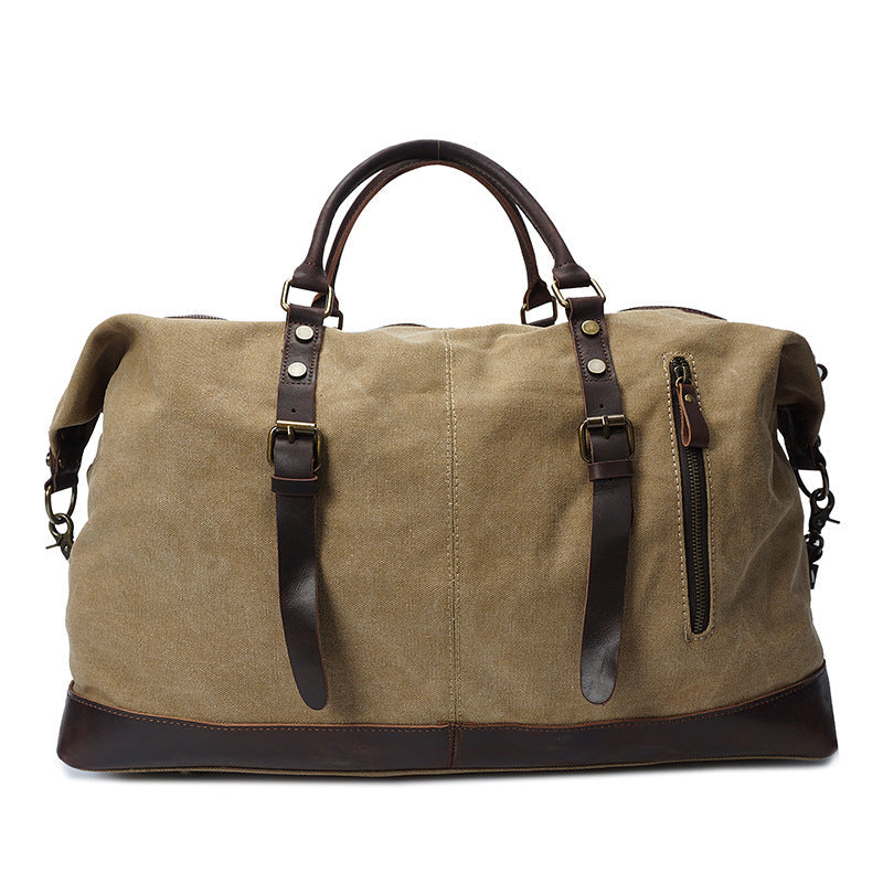 Vintage Canvas Leather Shoulder Bag Canvas Duffle Bag Crossbody Travel Bag RockCow Leather Studio