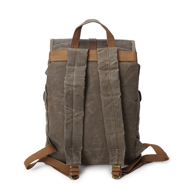 Outing Sport Travelling Waxed Canvas Leather Backpack, Casual Laptop Backpack, Vintage Waterproof Shoulder School Bag 5252 RockCow Leather Studio
