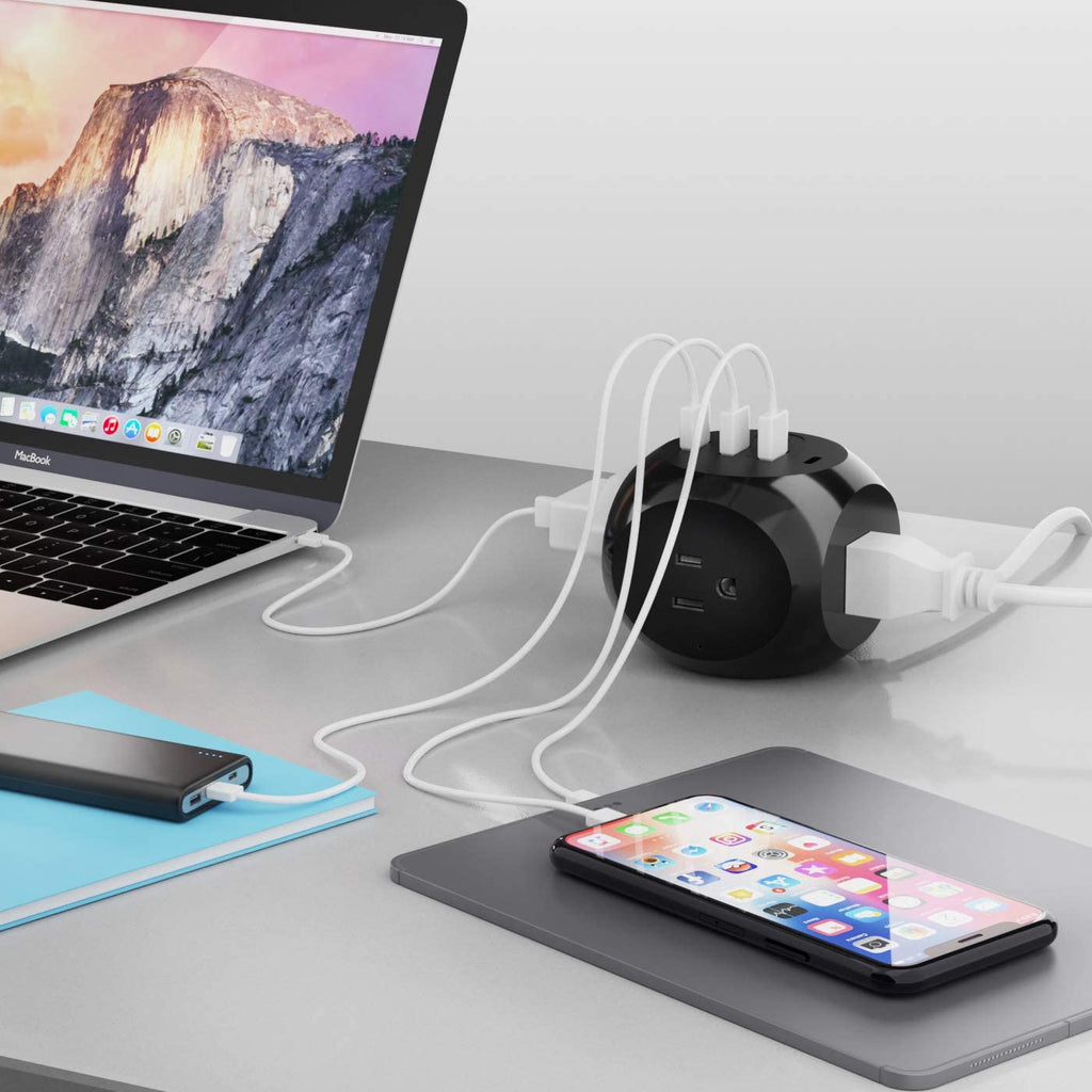 21W Power Strip - Small & Compact - Grounded Dual USB + USB-C - 3 USA Input (PS-3B4U-21W) Ceptics