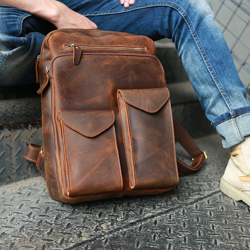 Crazy Horse Leather Backpack Durable Travel Backpack School Backpack RockCow Leather Studio