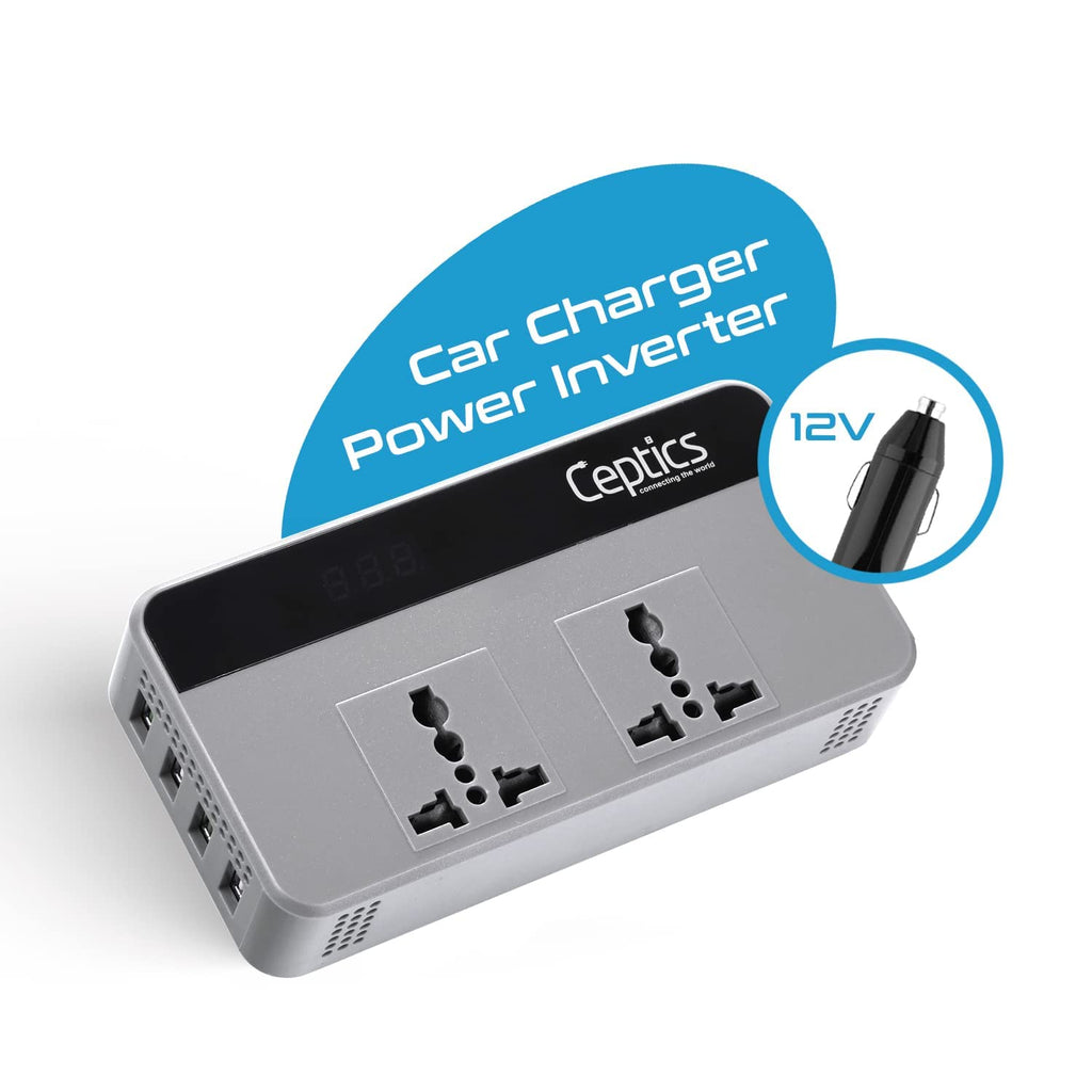 Ceptics 200W Car Power Inverter Charger with Digital Display and SmartVoltage™ Technology (PI-200W4U) Ceptics