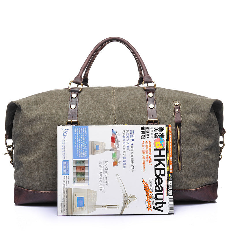 Vintage Canvas Leather Shoulder Bag Canvas Duffle Bag Crossbody Travel Bag RockCow Leather Studio
