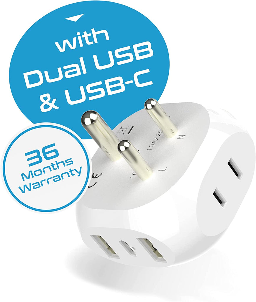 India, Pakistan Plug Adapter - Type D - 5 in 1 - Ultra Compact (PTU-10) Ceptics