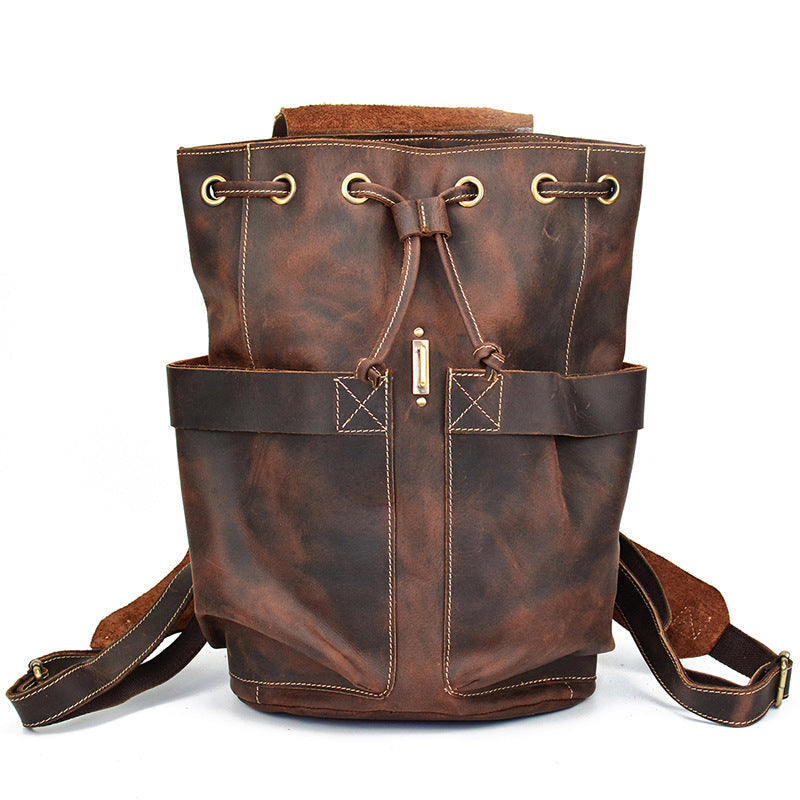 Crazy Horse Leather Travel Backpack Retro Style Full Grain Leather Laptop Backpack For Men RockCow Leather Studio