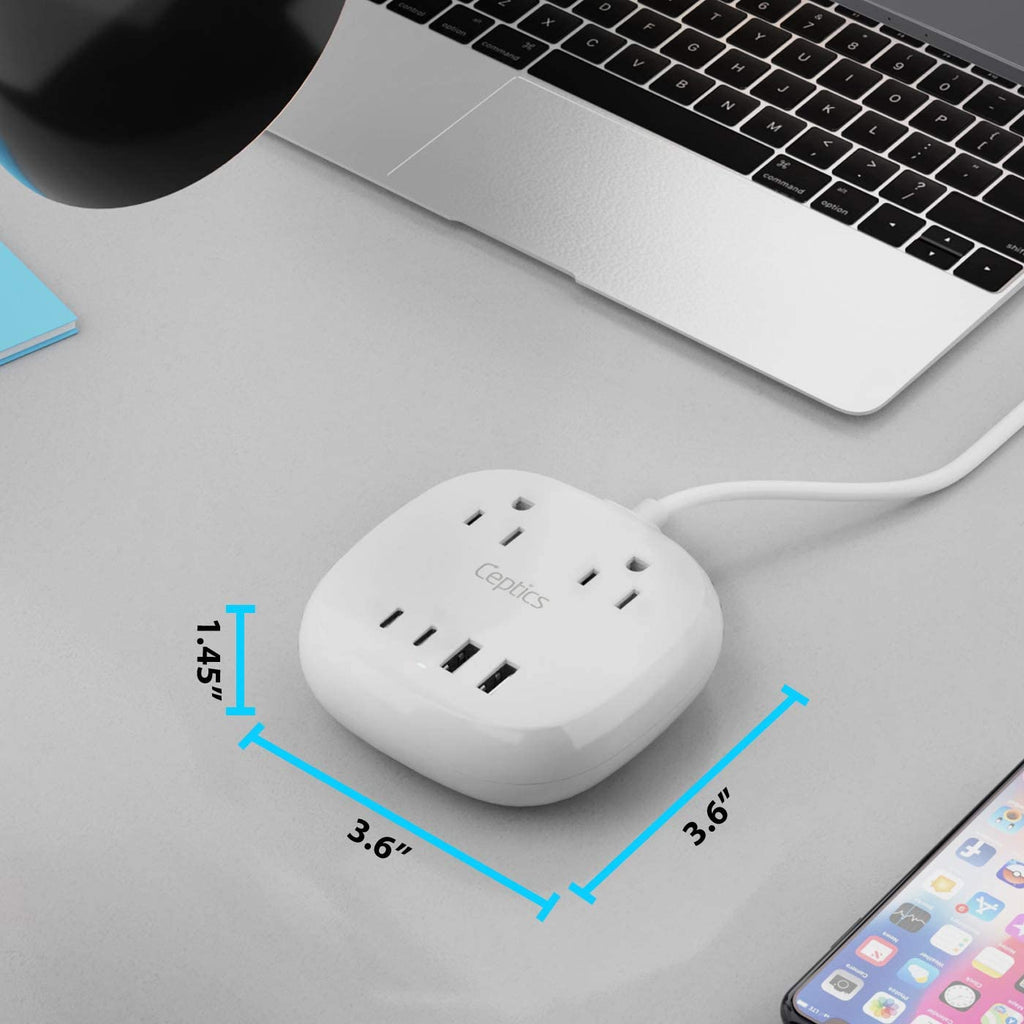 21W USB Power Strip by Ceptics - Surge Protection - Grounded Dual USB + USB-C - Input (PS-2B4U-21W) Ceptics