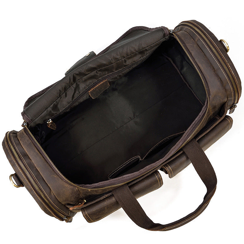 Crazy Horse Leather Duffle Bag Retro Large Capacity Tote Travel Bag Mens Weekender Overnight Bag RockCow Leather Studio